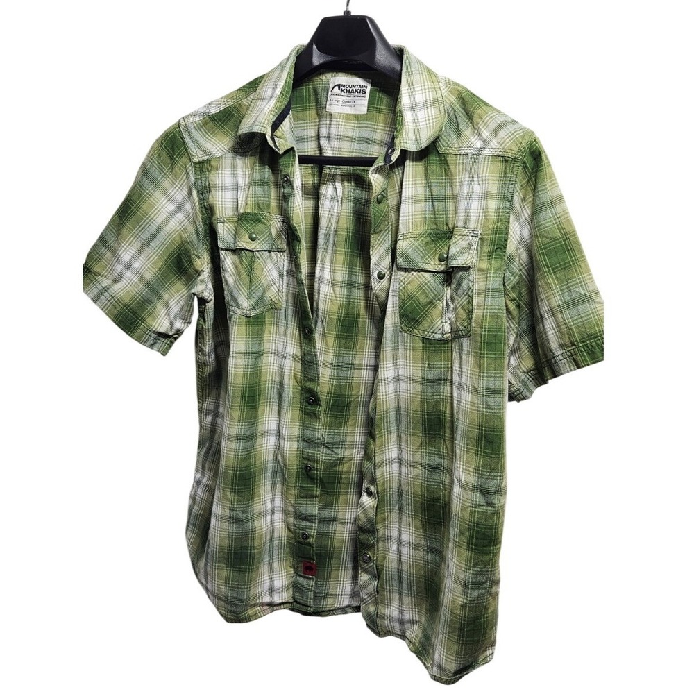 Mountain Khakis Mens XL Green Plaid Short Sleeve Snap Front Classic Fit Shirt